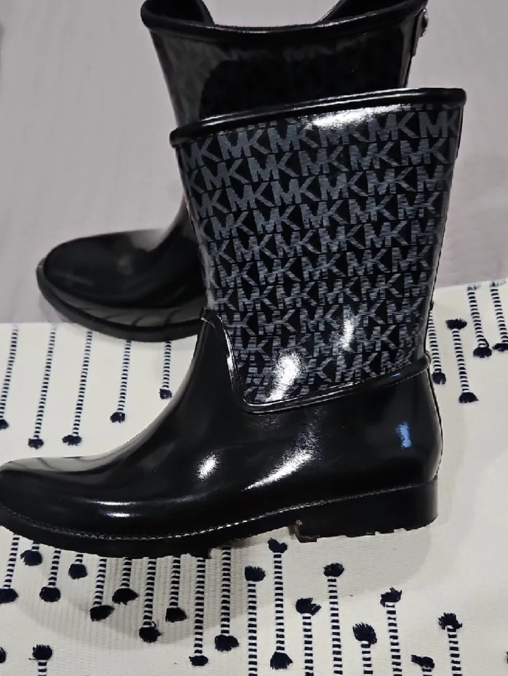 Michael Kors Black Glossy Monogram Rain Boots